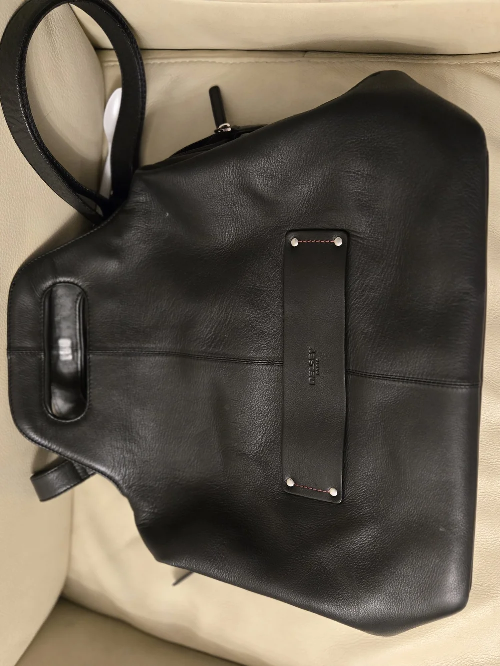 Structured Black Leather Tote with Cutout Handle